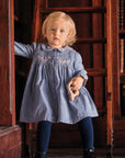 Blue Corduroy Embroidered Dress