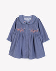 Blue Corduroy Embroidered Dress