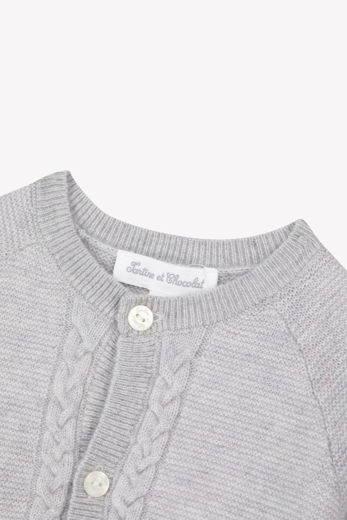 Grey Wool Cashmere Cableknit Trim Cardigan