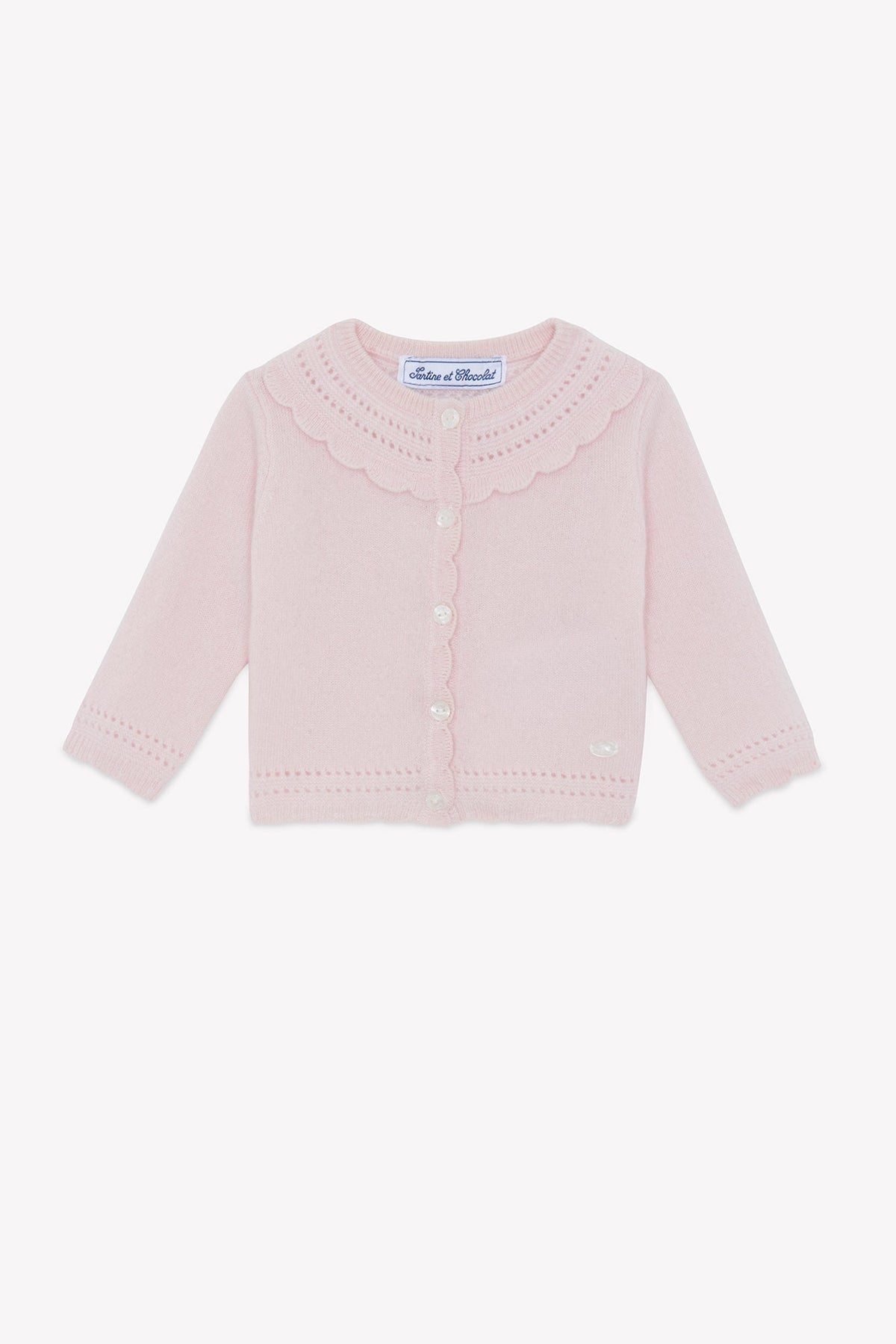 Tartine et Chocolat Pink Scallop Cashmere Cardigan