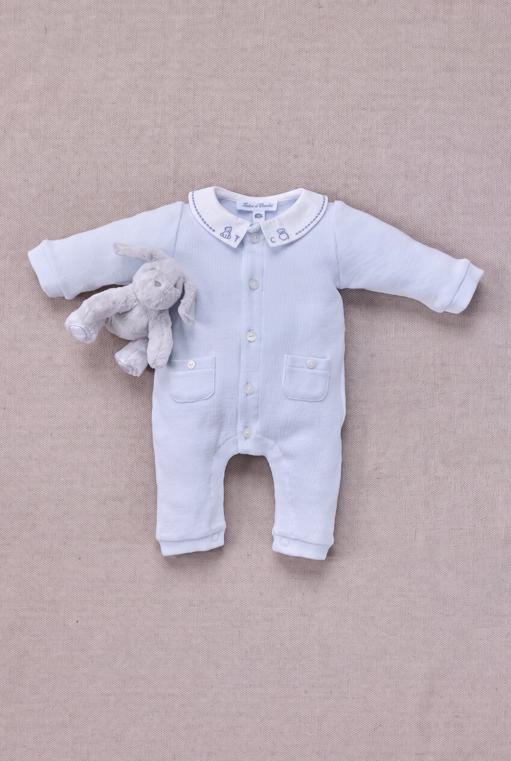 Tartine et Chocolat Ribbed Knit Embroidered Collar Romper