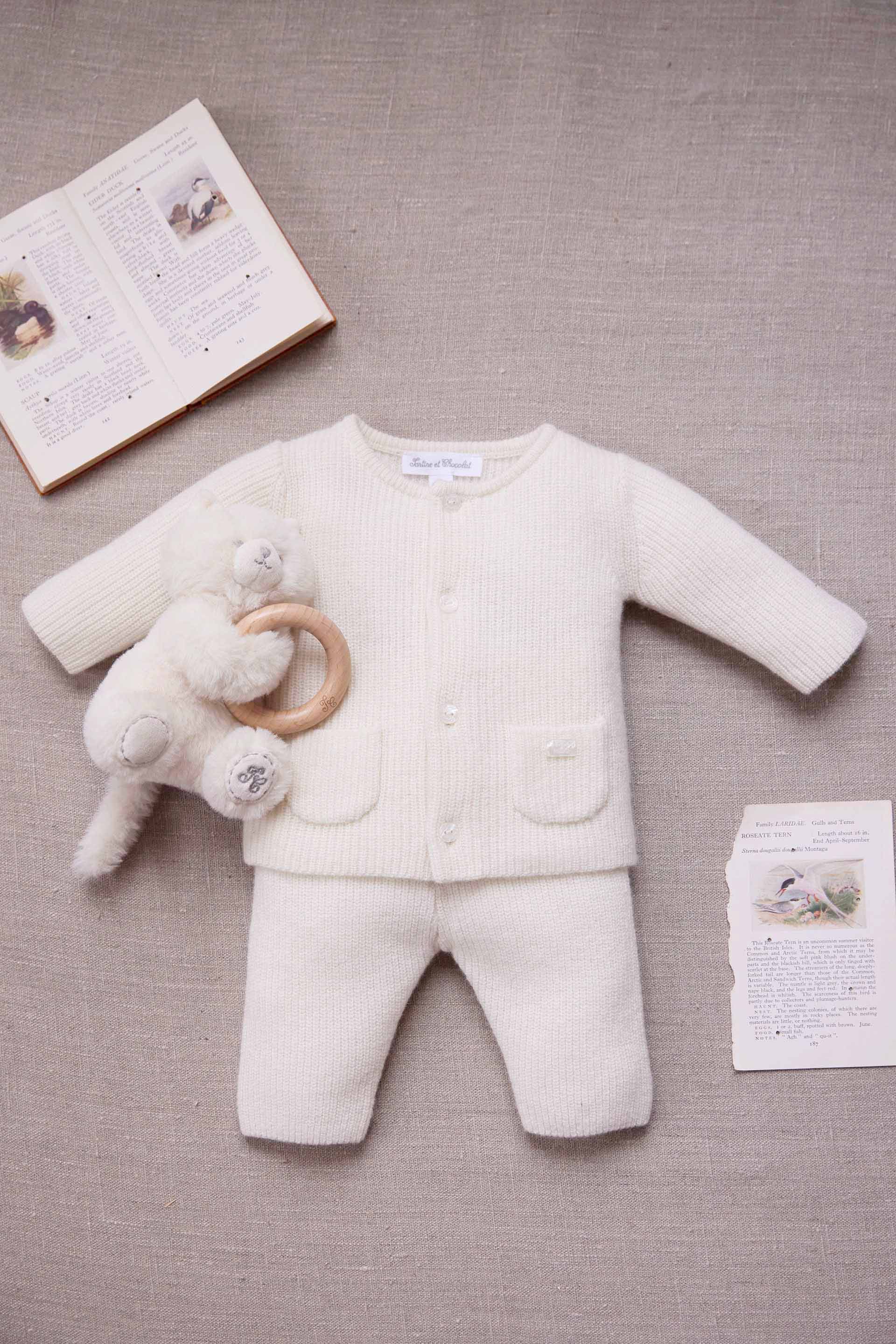 Wool Cashmere Ivory Ribbed Baby Set