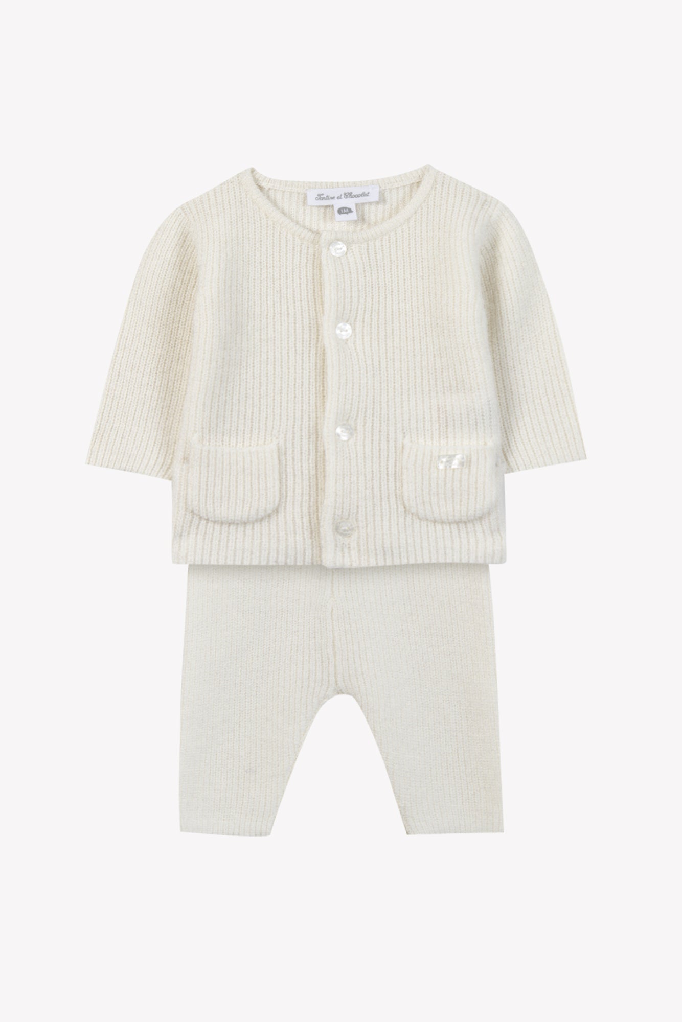 Wool Cashmere Ivory Ribbed Baby Set