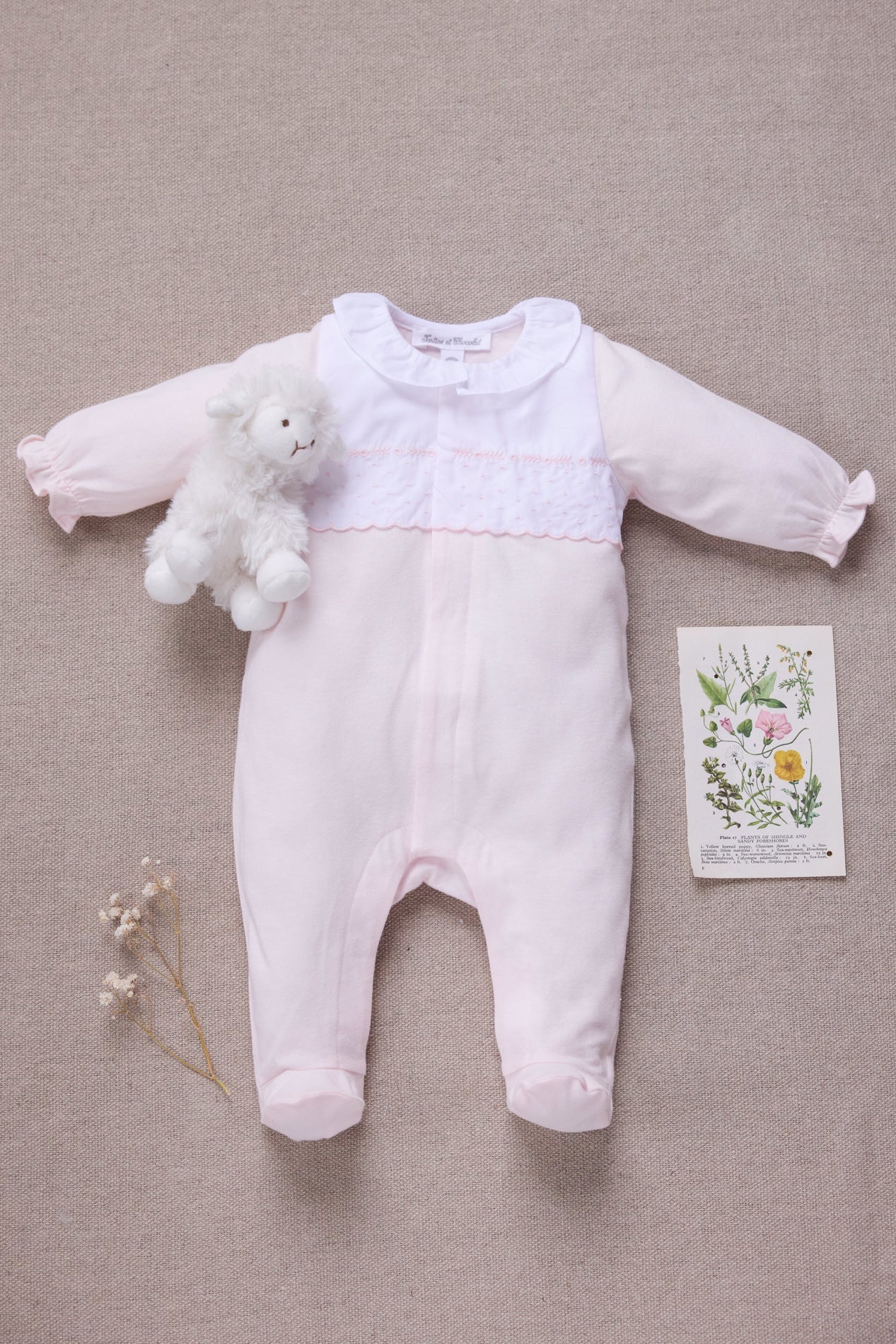 Tartine et Chocolat Pink Cotton Dot Embroidered Footie