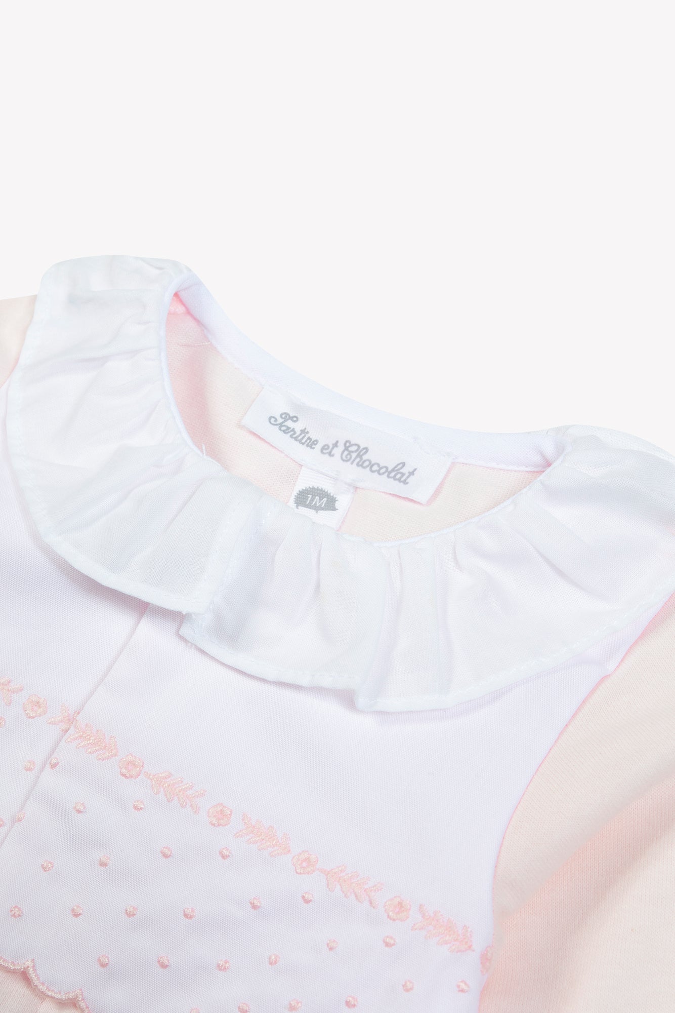 Tartine et Chocolat Pink Cotton Dot Embroidered Footie