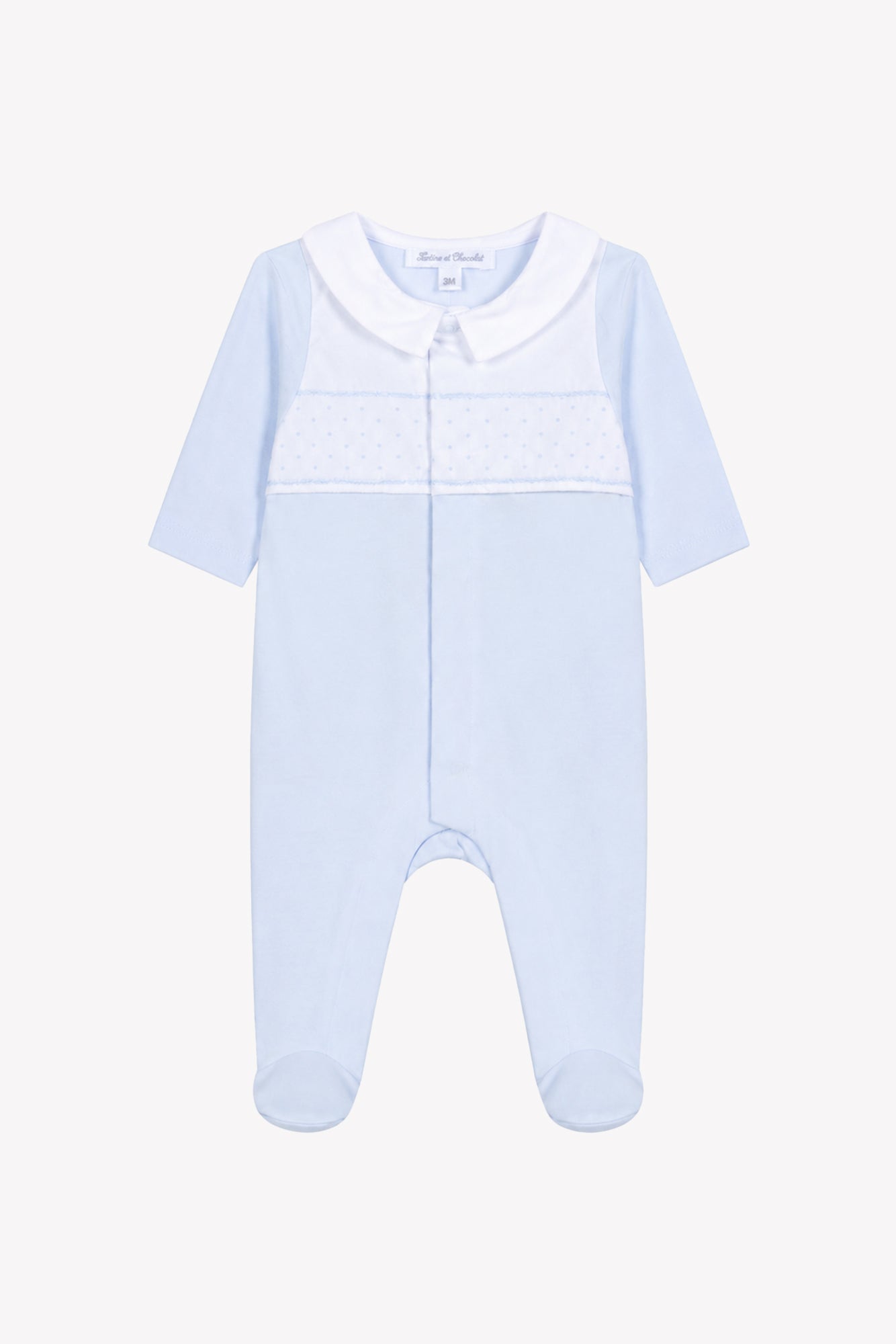 Tartine et Chocolat Blue Cotton Dot Embroidered Footie