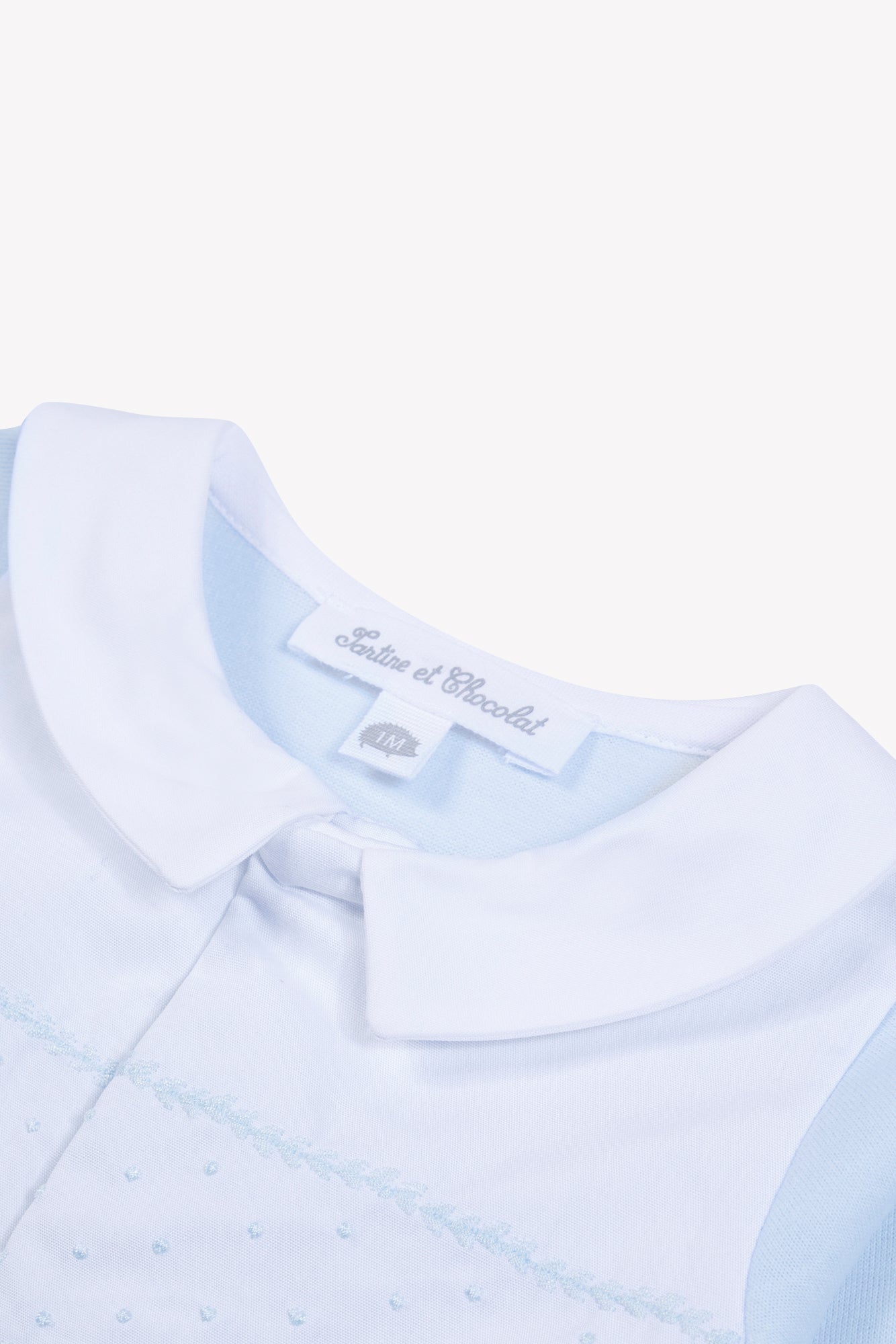 Tartine et Chocolat Blue Cotton Dot Embroidered Footie