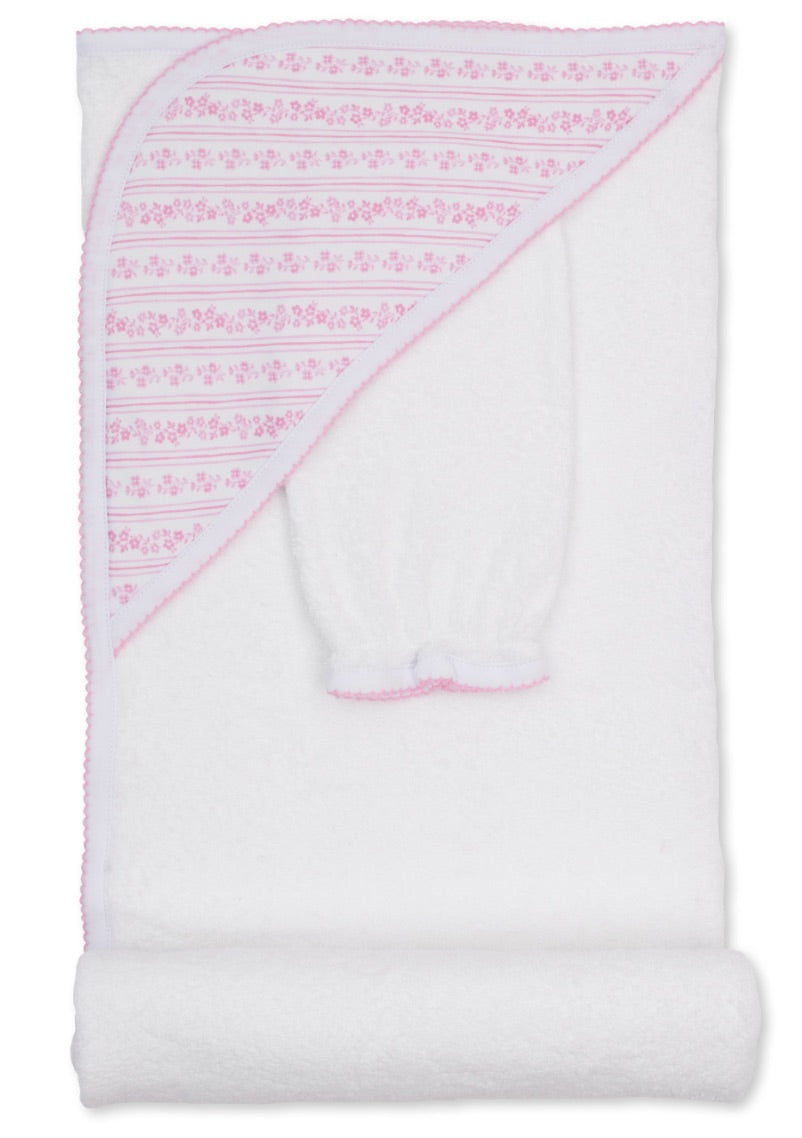 Kissy Kissy Watercolor Floral Stripe Towel &amp; Mitt