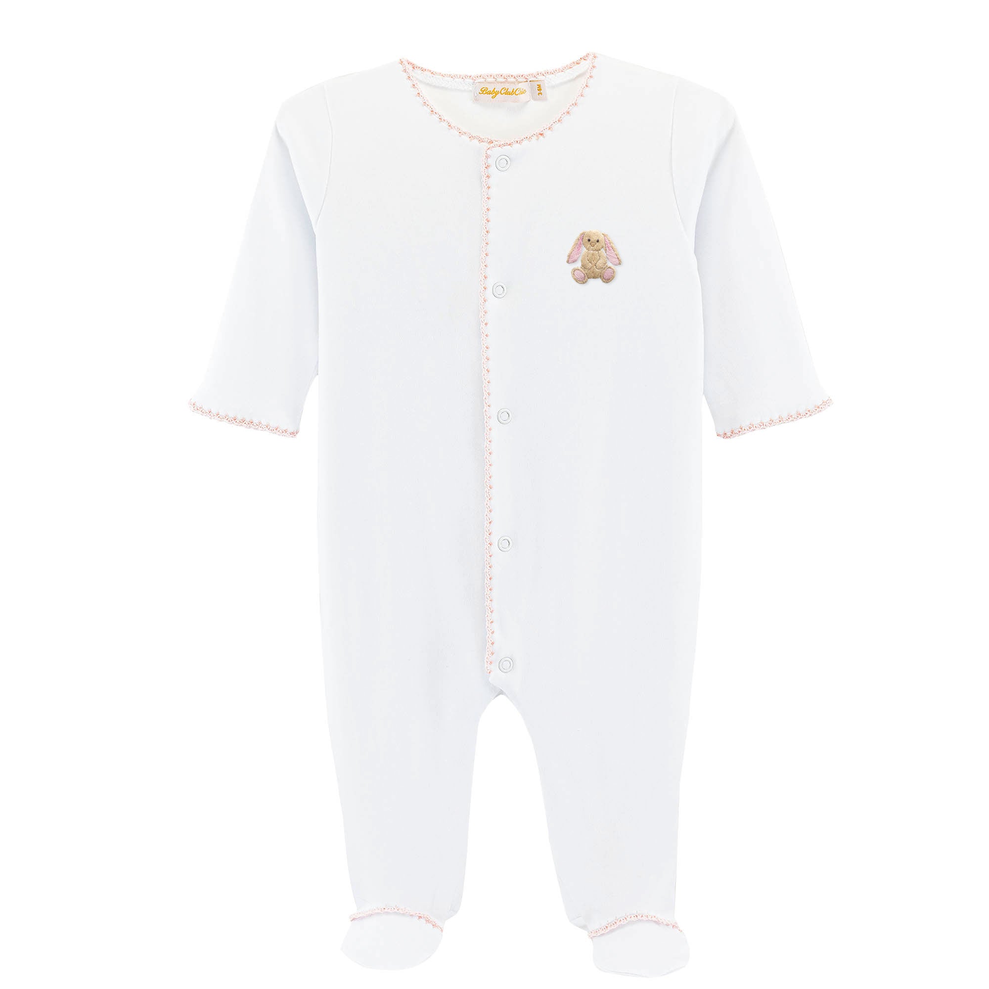 Pink Bunny Crochet Trim Embroidered Footie