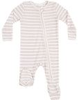 Oxford Tan Stripe Ribbed 2 Way Zipper Footie