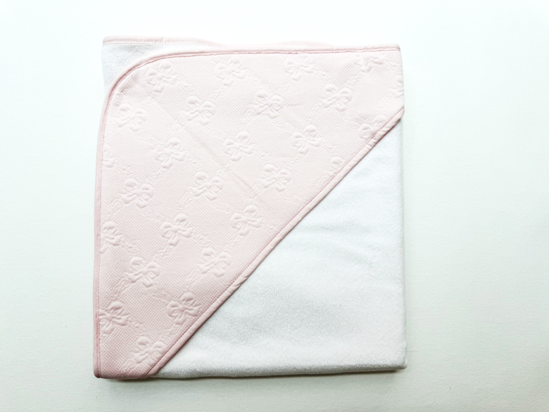 Pink Jacquard Bows Hooded Towel