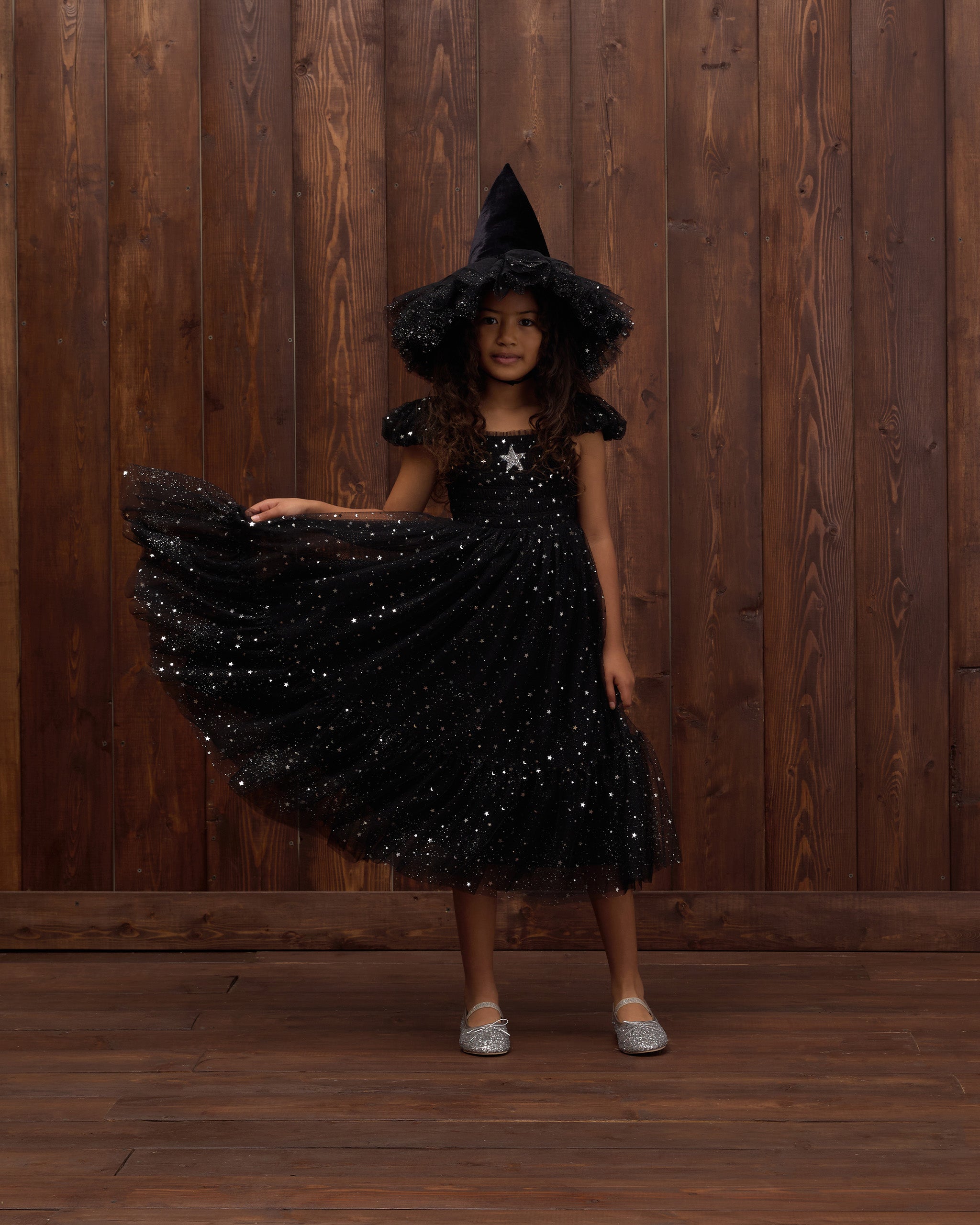 Black Clara Dress w/ Silver Stars