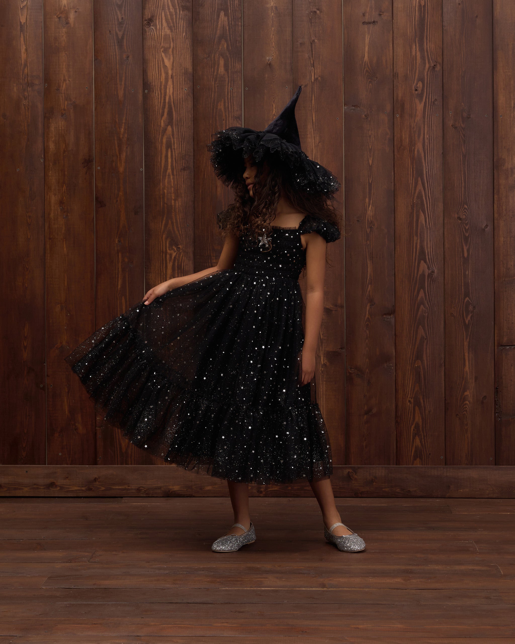 Black Clara Dress w/ Silver Stars
