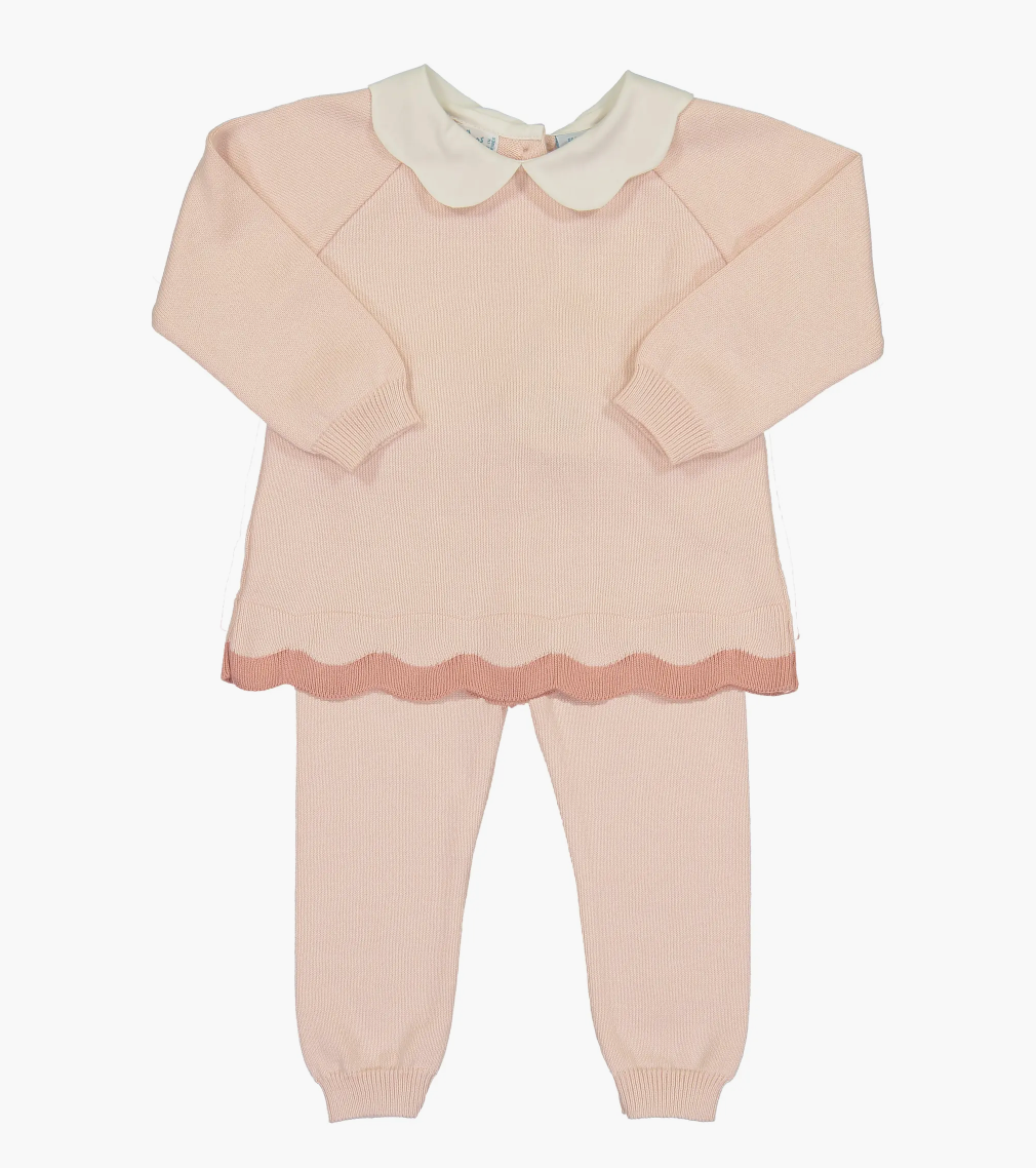 Blush Scalloped Contrast Trim Knit Set