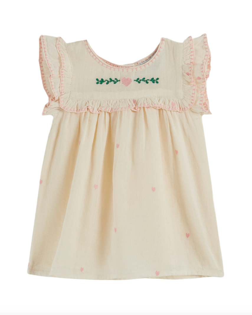 Ecru Heart Embroidered Baby Dress