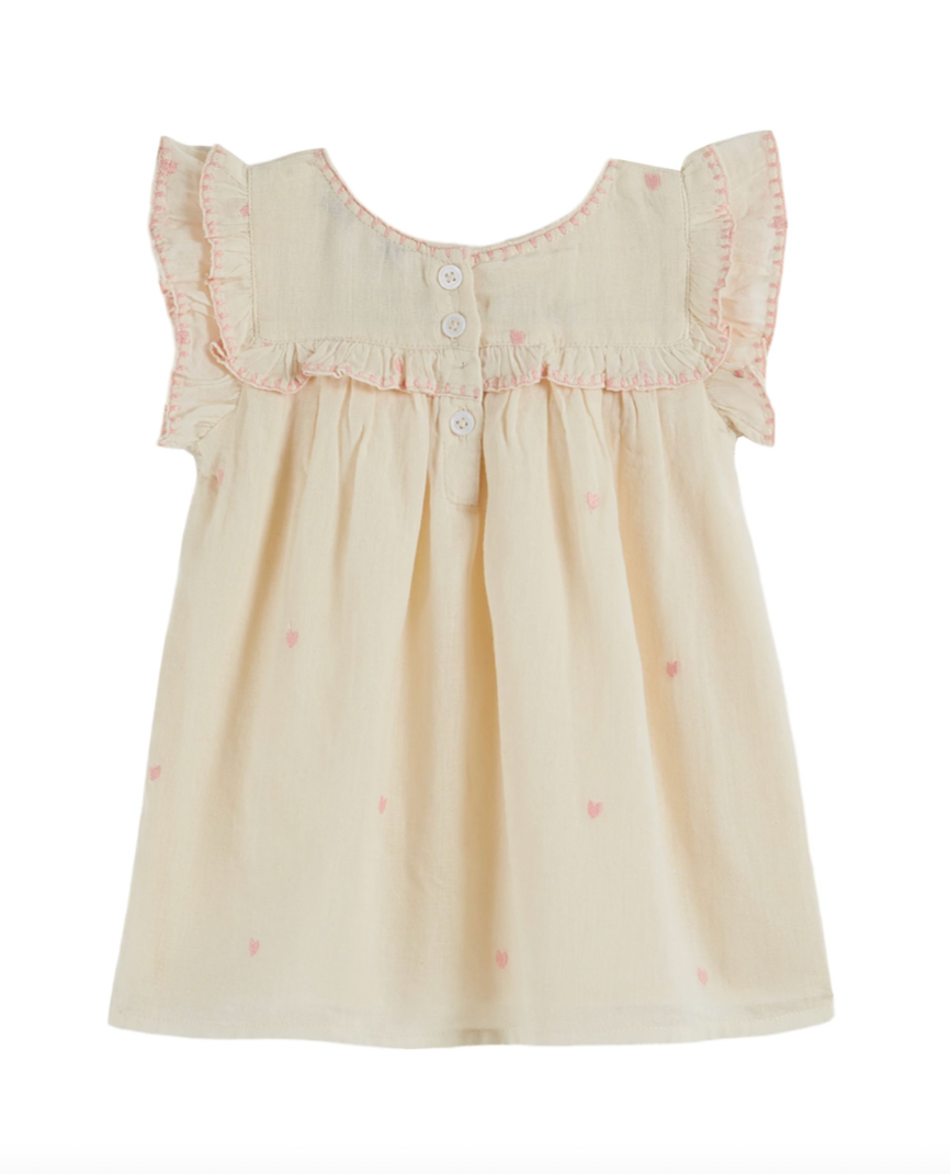 Ecru Heart Embroidered Baby Dress