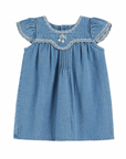 Denim Cherry Embroidered Baby Dress