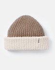 Taupe Colorblock Ribbed Fuzzy Beanie