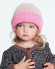 Pink Colorblock Ribbed Fuzzy Beanie