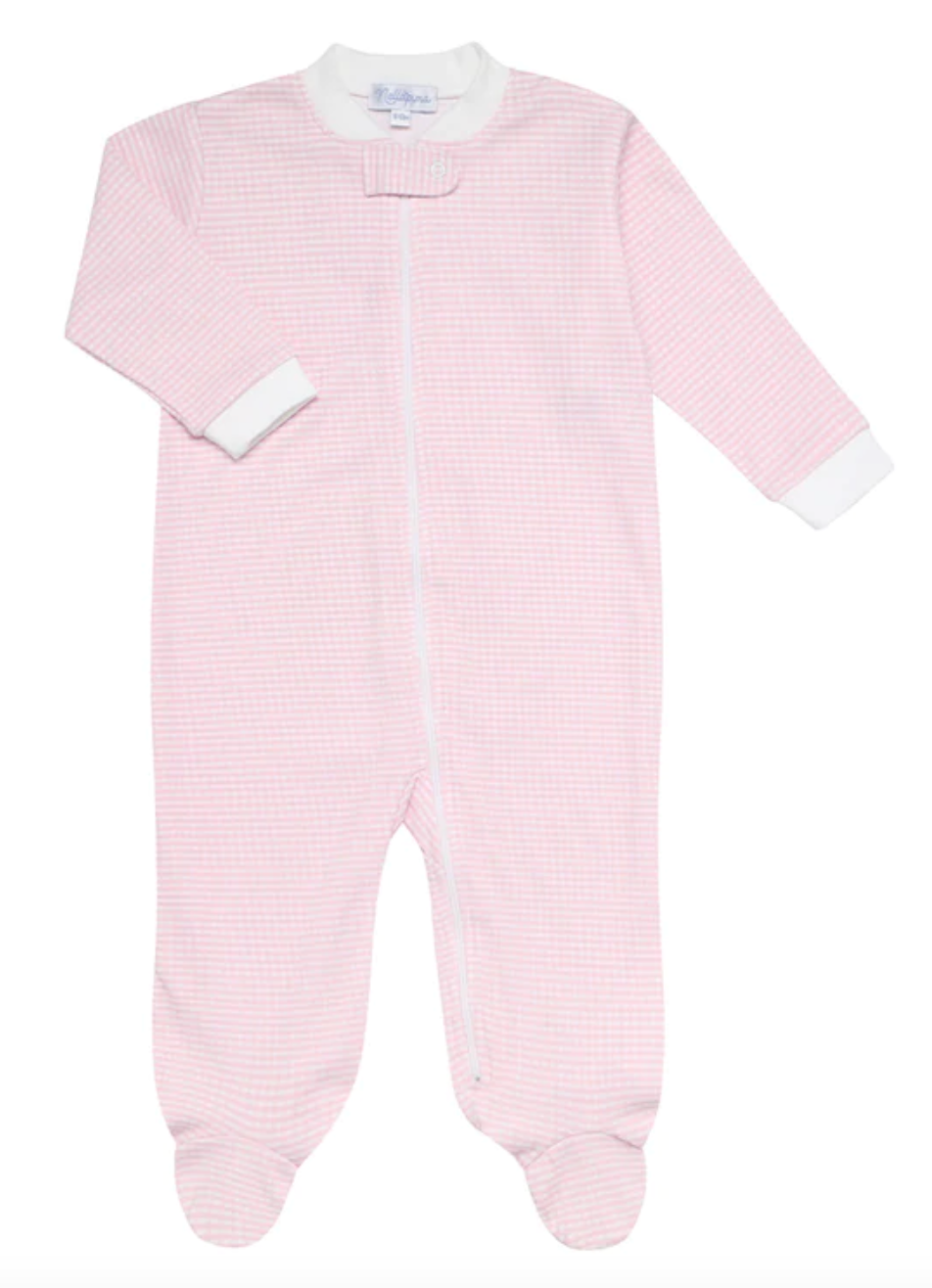 Pink Gingham Zipper Footie