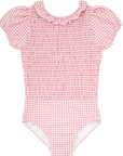 Pink Gingham Puff Sleeve One Piece