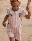 Pink Stripe Short Overalls