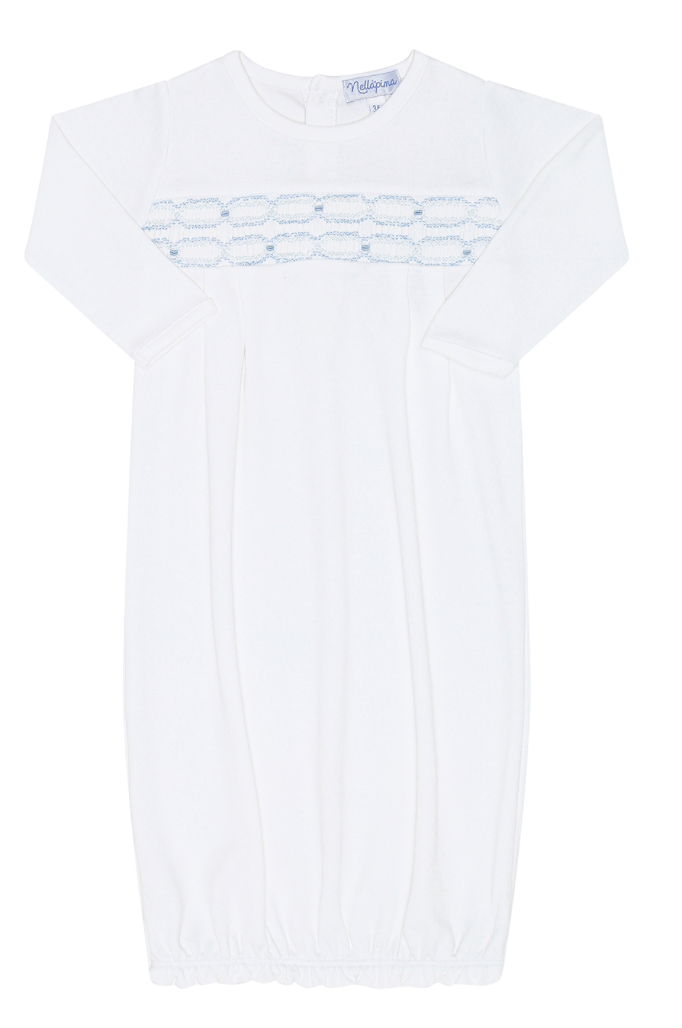 White/ Blue Signature Smocked Gown