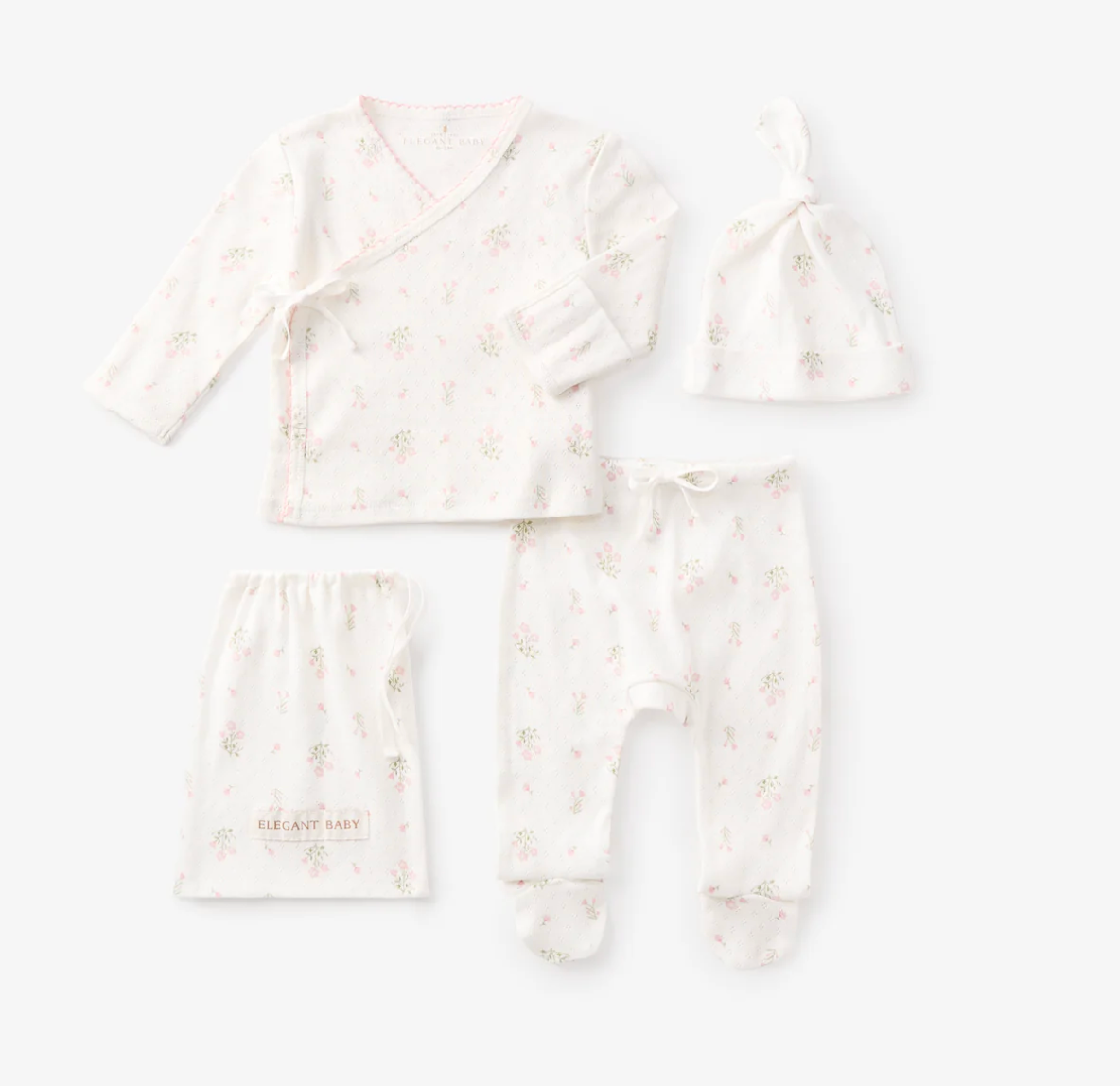 Folklore Floral Organic Cotton Pointelle Newborn 3 Piece TMH Set