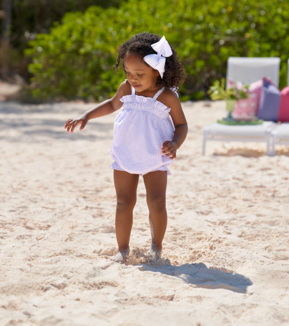Lauderdale Lavender Gingham Rosey Romper