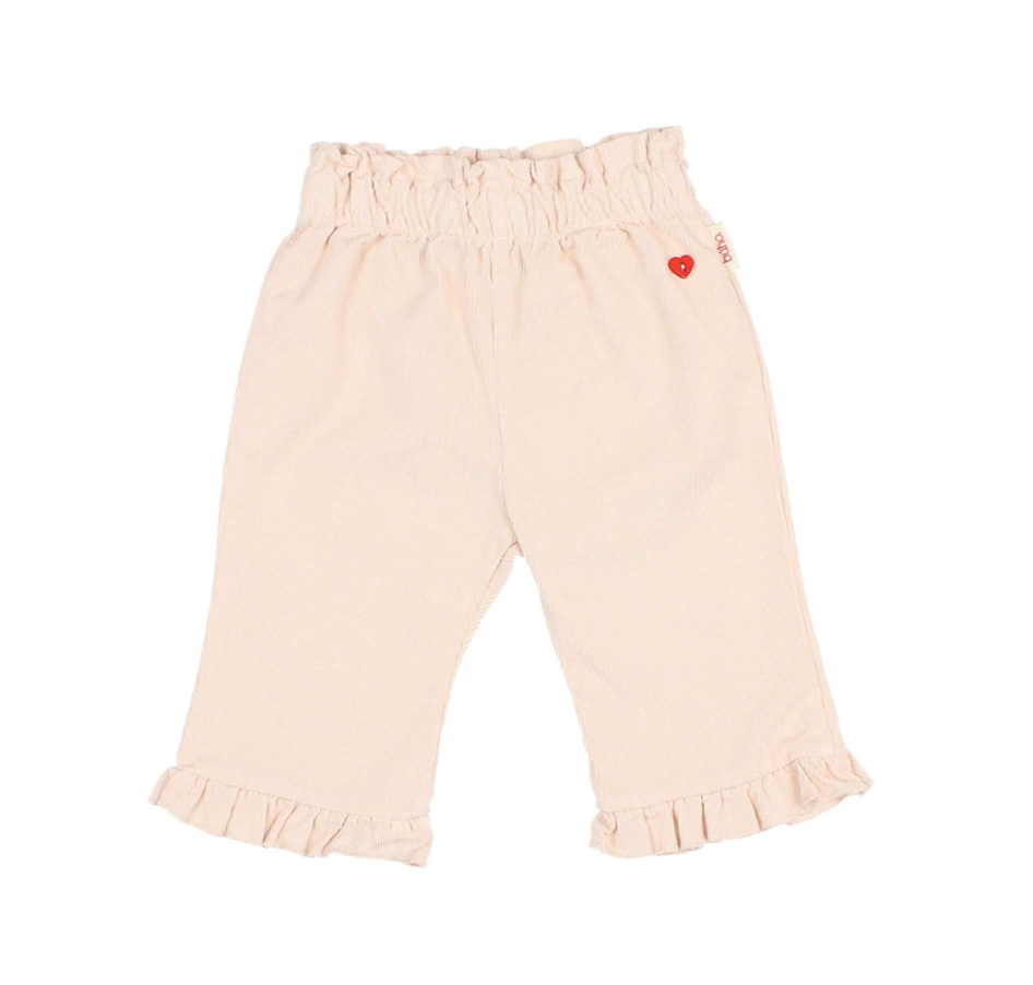 Cream Pink Fine Corduroy Ruffle Pants