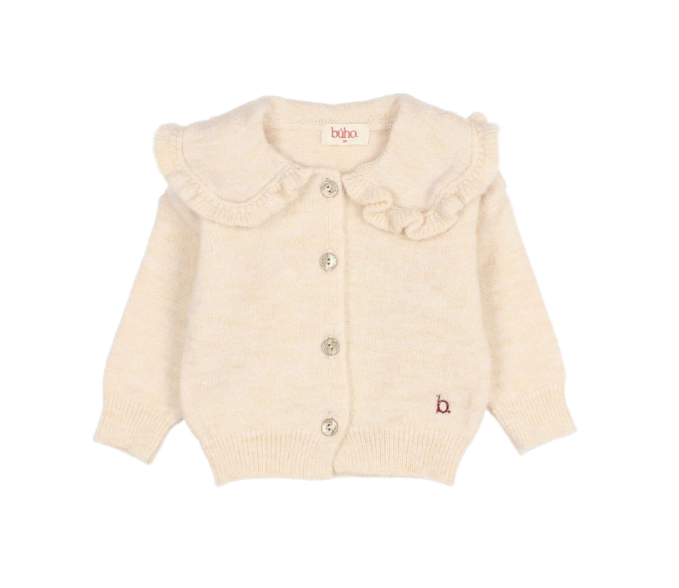 Ecru Ruffle Collared Cardigan