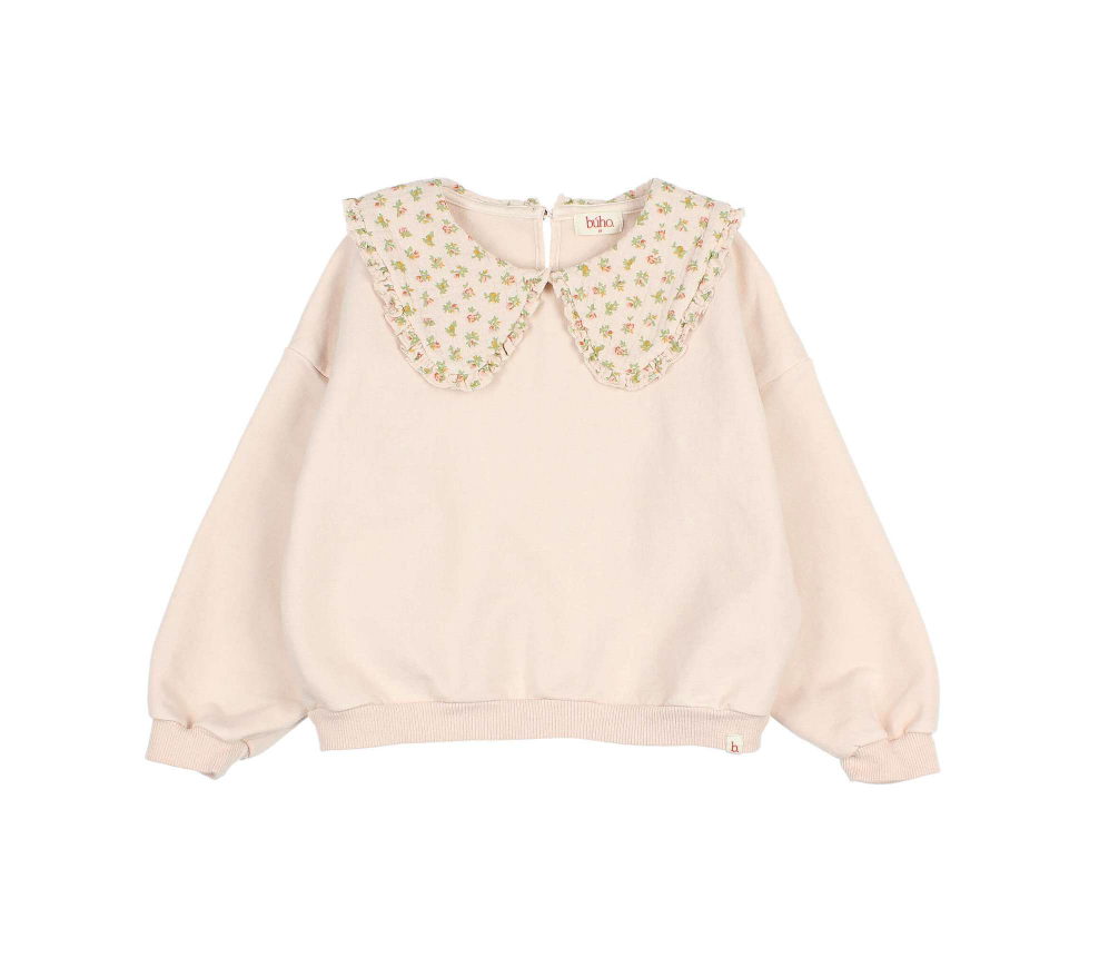 Cream Pink Cottage Floral Collared Sweatshirt
