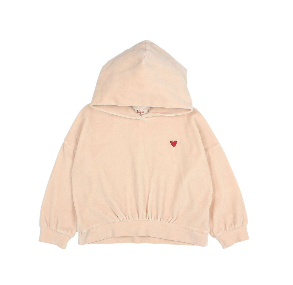 Cream Pink Velour Hoodie
