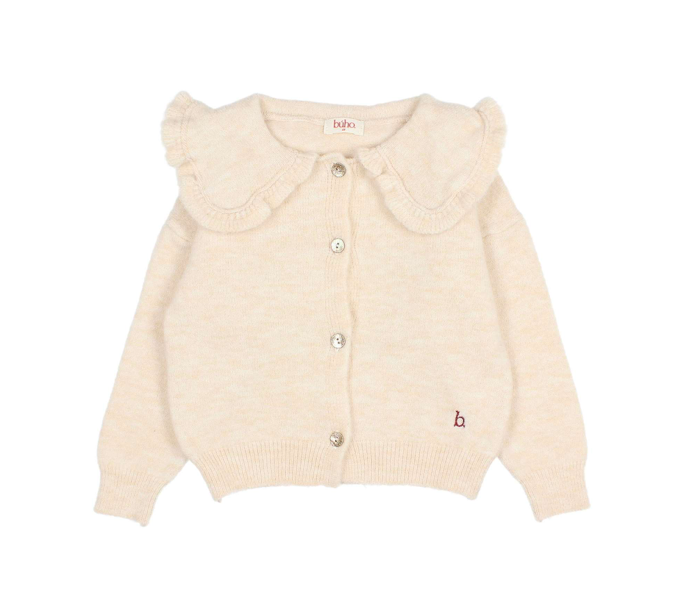 Ecru Ruffle Collared Girl's Cardigan