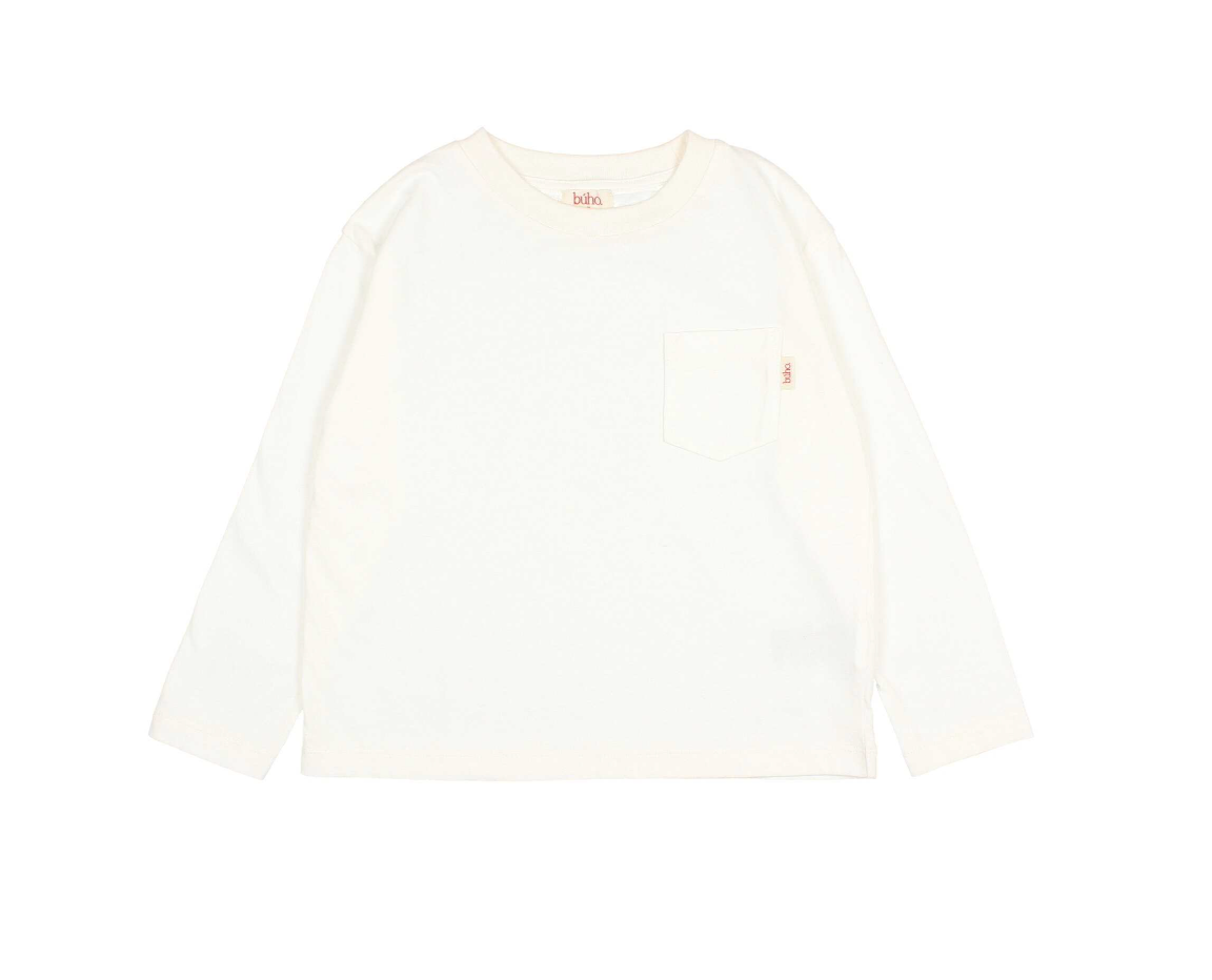 Buho Boy's Off White LS Pocket T-Shirt
