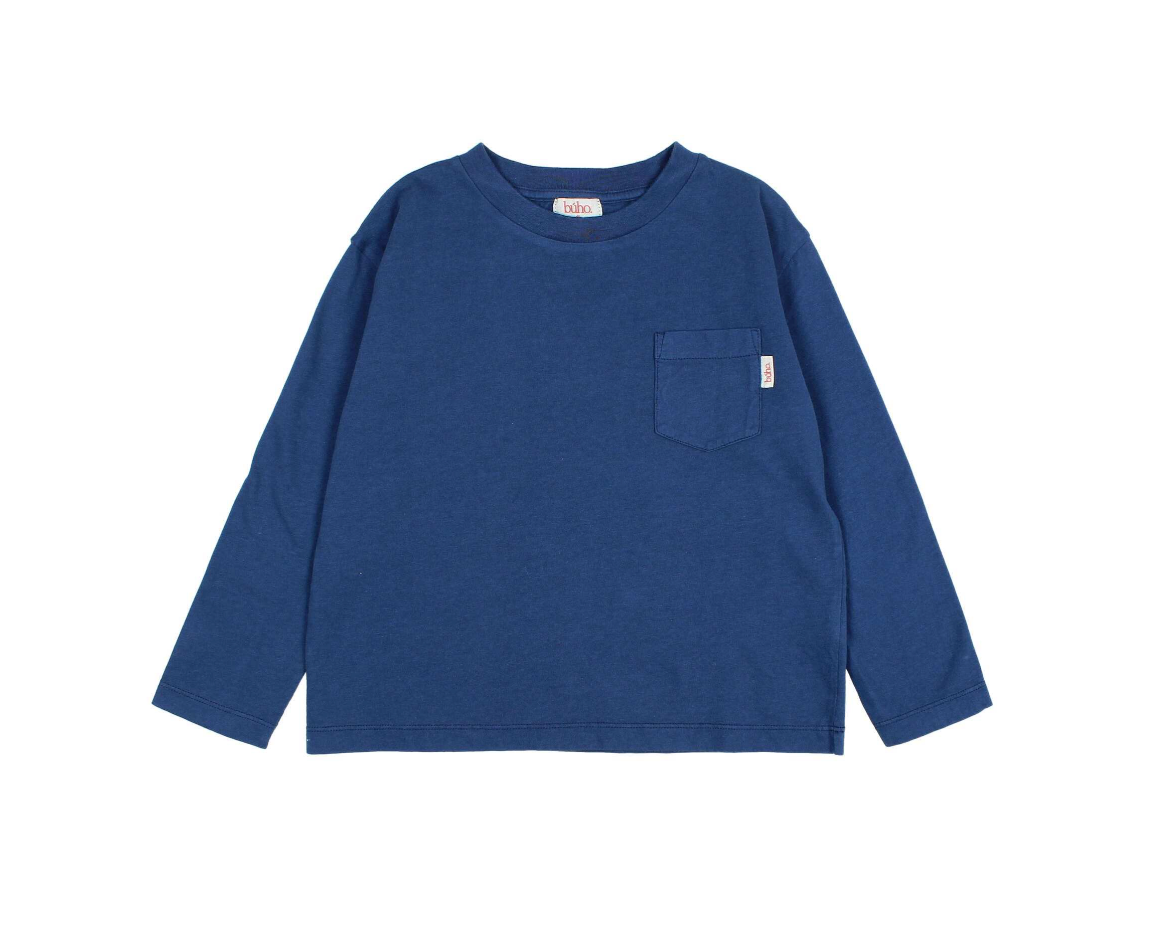 Buho Boy's Marine Blue LS Pocket T-Shirt