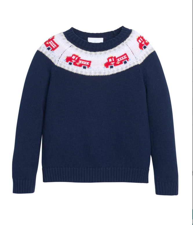 Fire Truck Intarsia Fair Isle Sweater