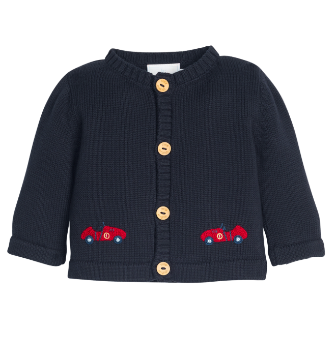Race Cars Crochet Navy Baby Sweater