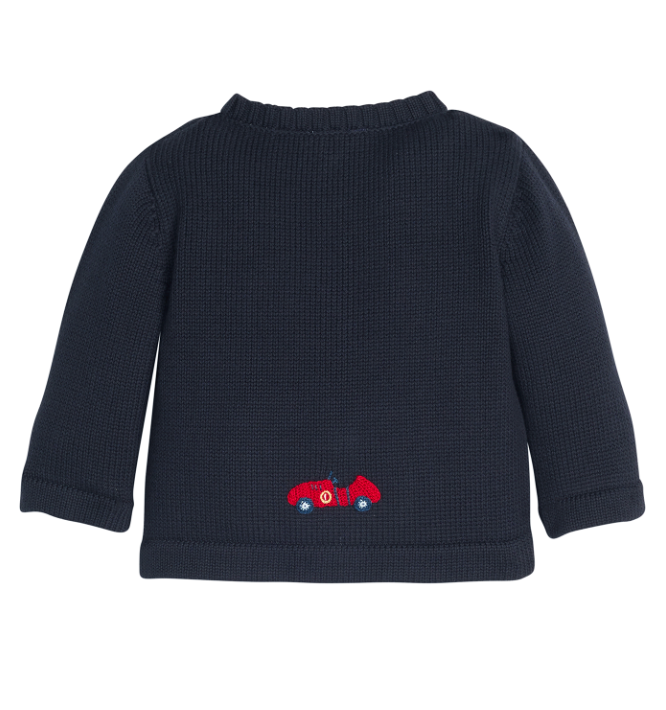 Race Cars Crochet Navy Baby Sweater