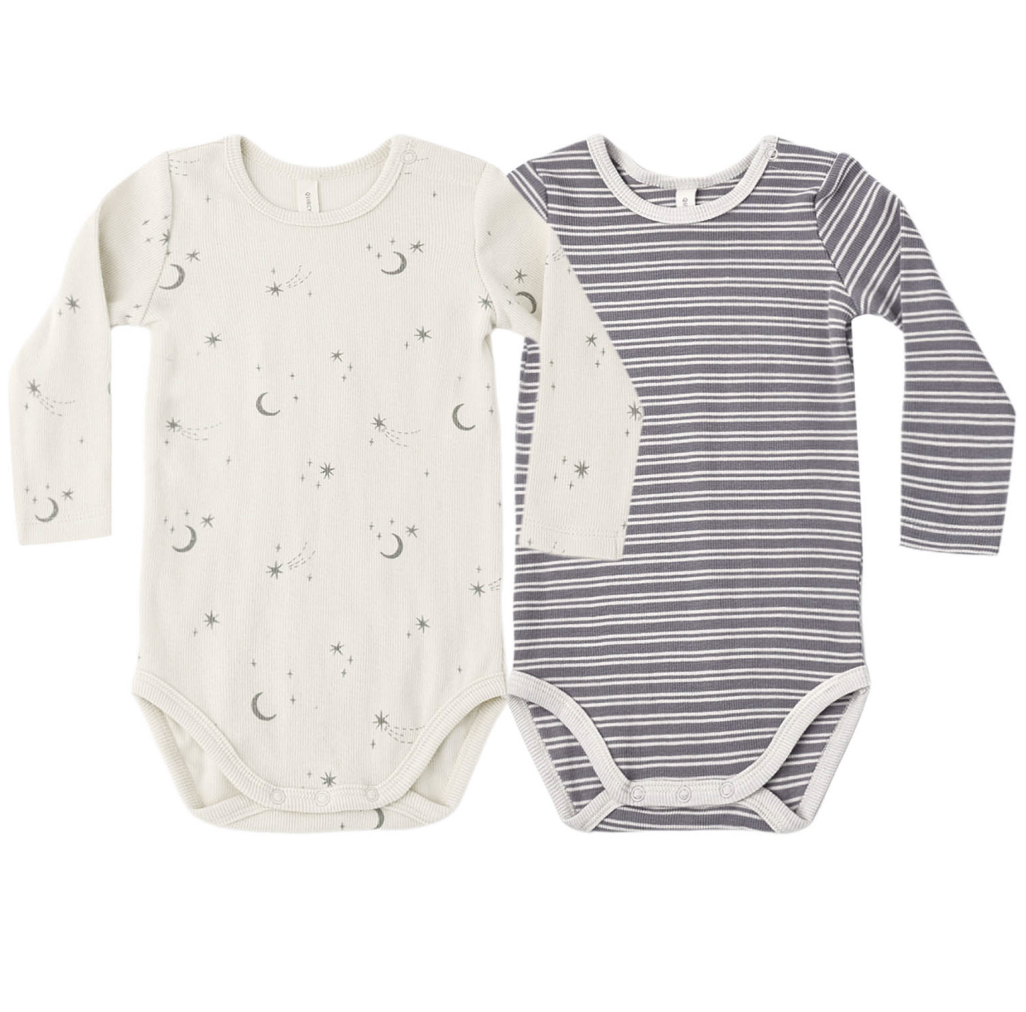 Celestial/Slate Microstripe 2-Pack Long Sleeve Bodysuit