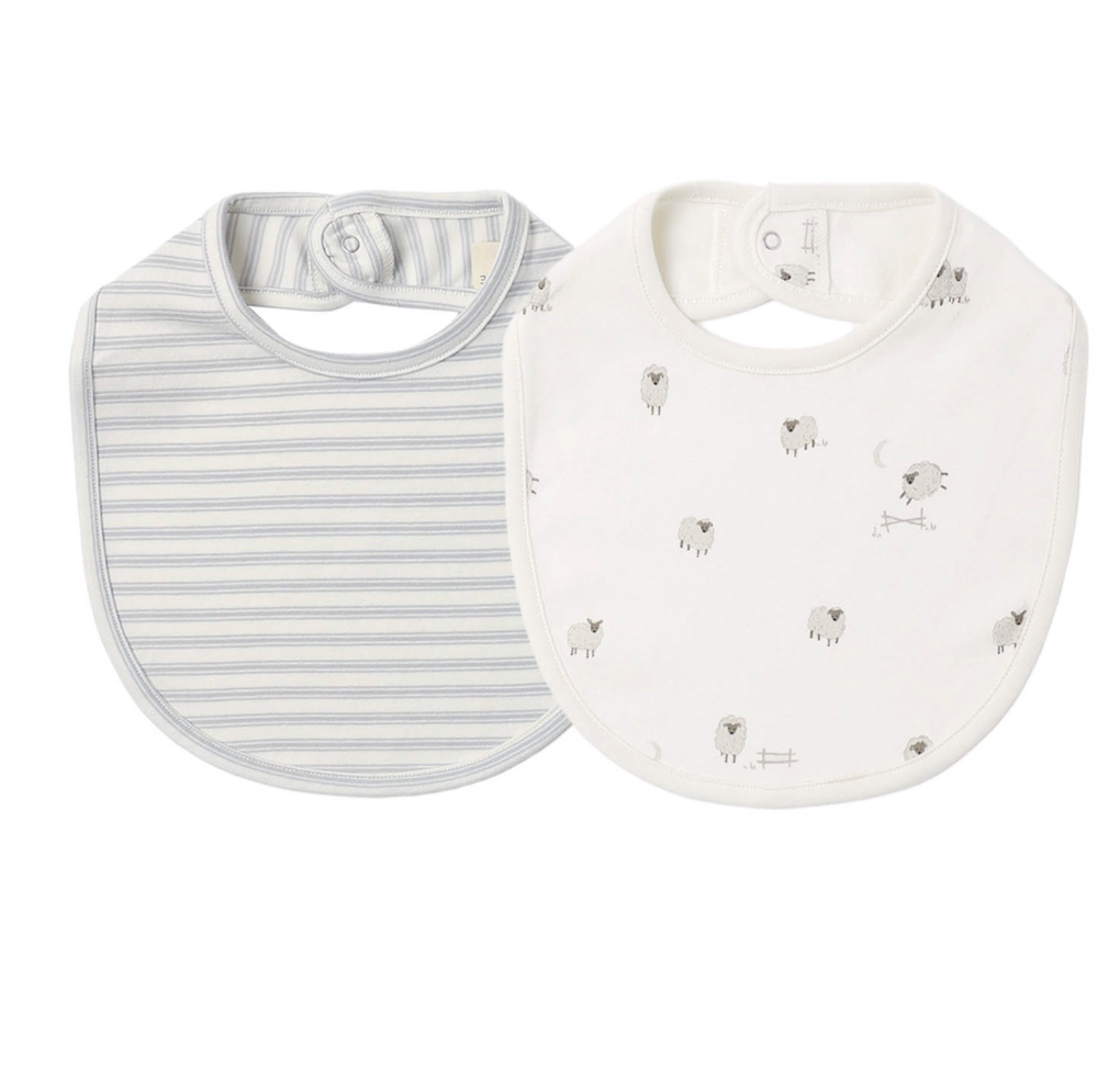 Sheep/Cloud Stripe 2-Pack Bib Set