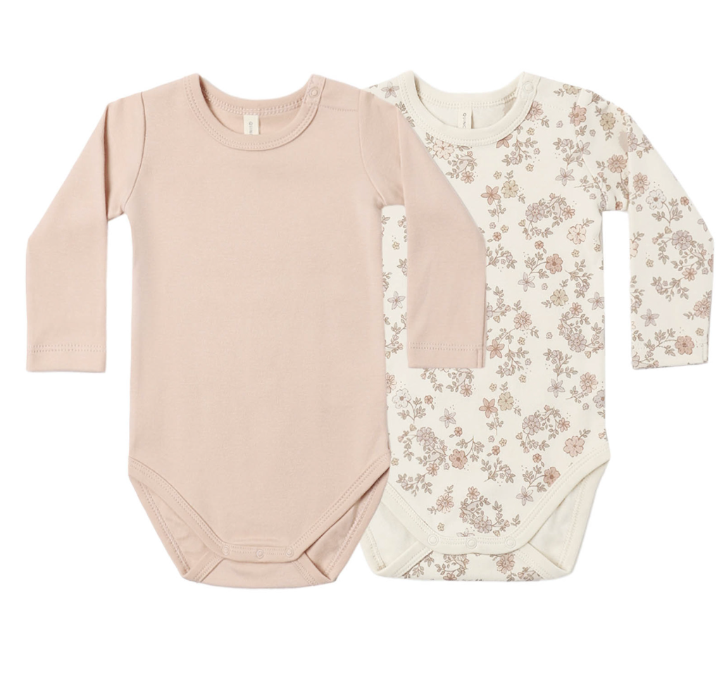 Floral Vine/Dusty Rose 2-Pack Bodysuit Set