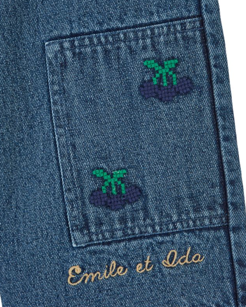 Embroidered Wide Leg Jeans