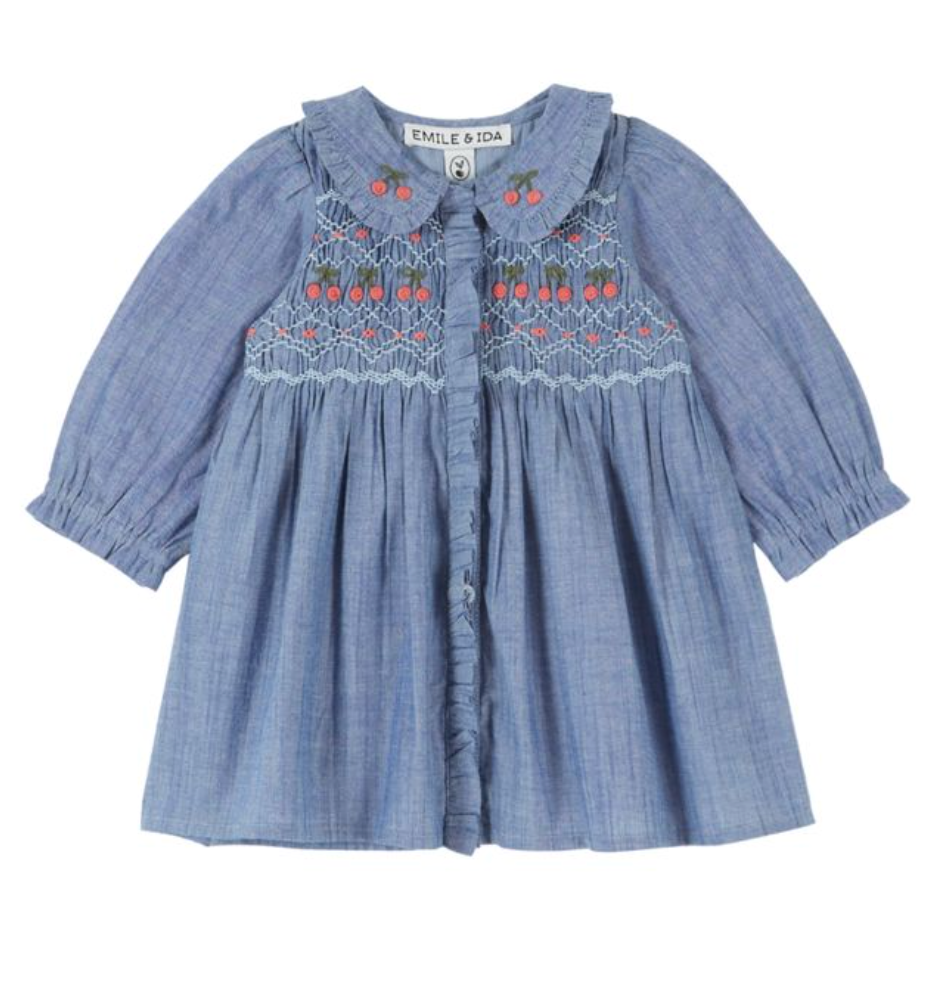 Chambray Smocked Cherries Dress