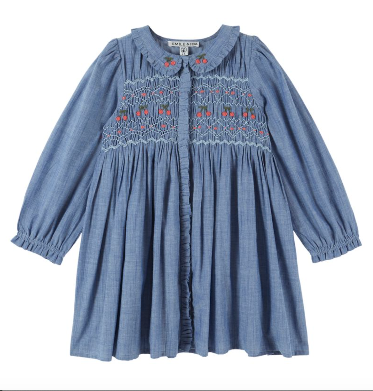 Chambray Smocked Cherries Dress