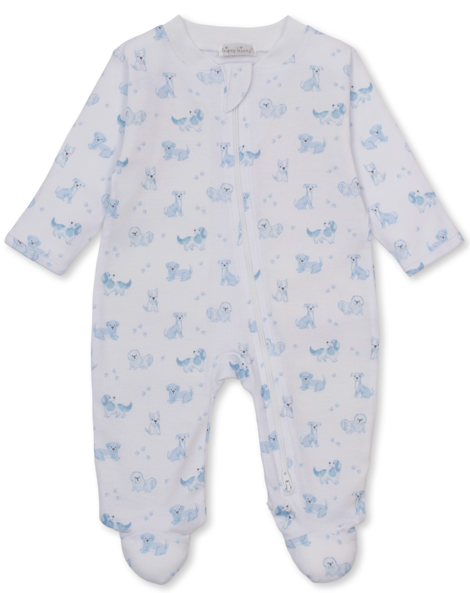Kissy Kissy Blue Puppy Paws Zip Footie