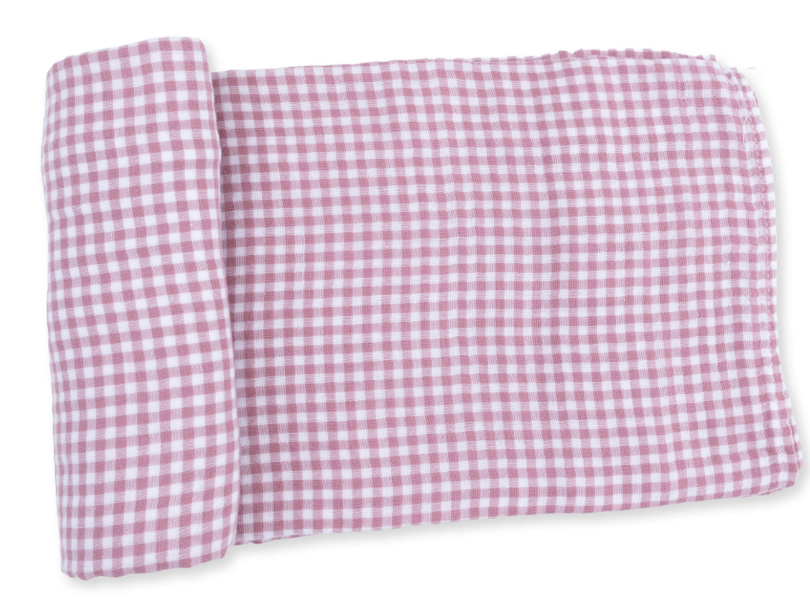 Berry Gingham Muslin Swaddle Blanket