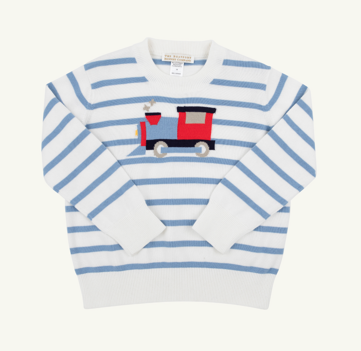 Isaac's Train Intarsia Sweater Barrington Blue Stripe