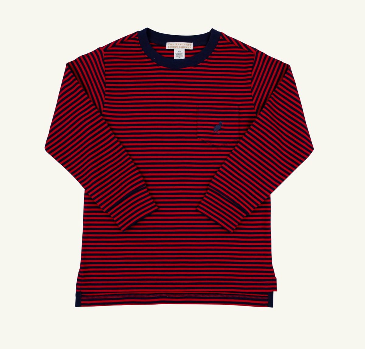 Red &amp; Navy Stripe Long Sleeve Carter Crewneck