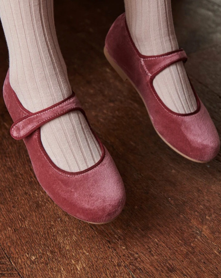 Dusty Pink Velvet Girl Mary Jane Shoes